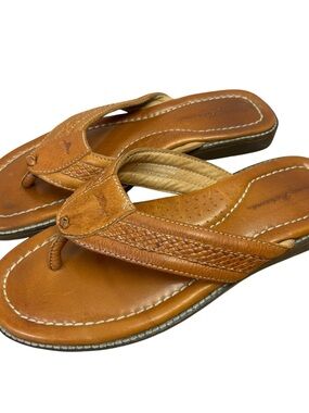 Tommy Bahama Sandals Brown Leather Flip Flop Thongs men’s size 10D